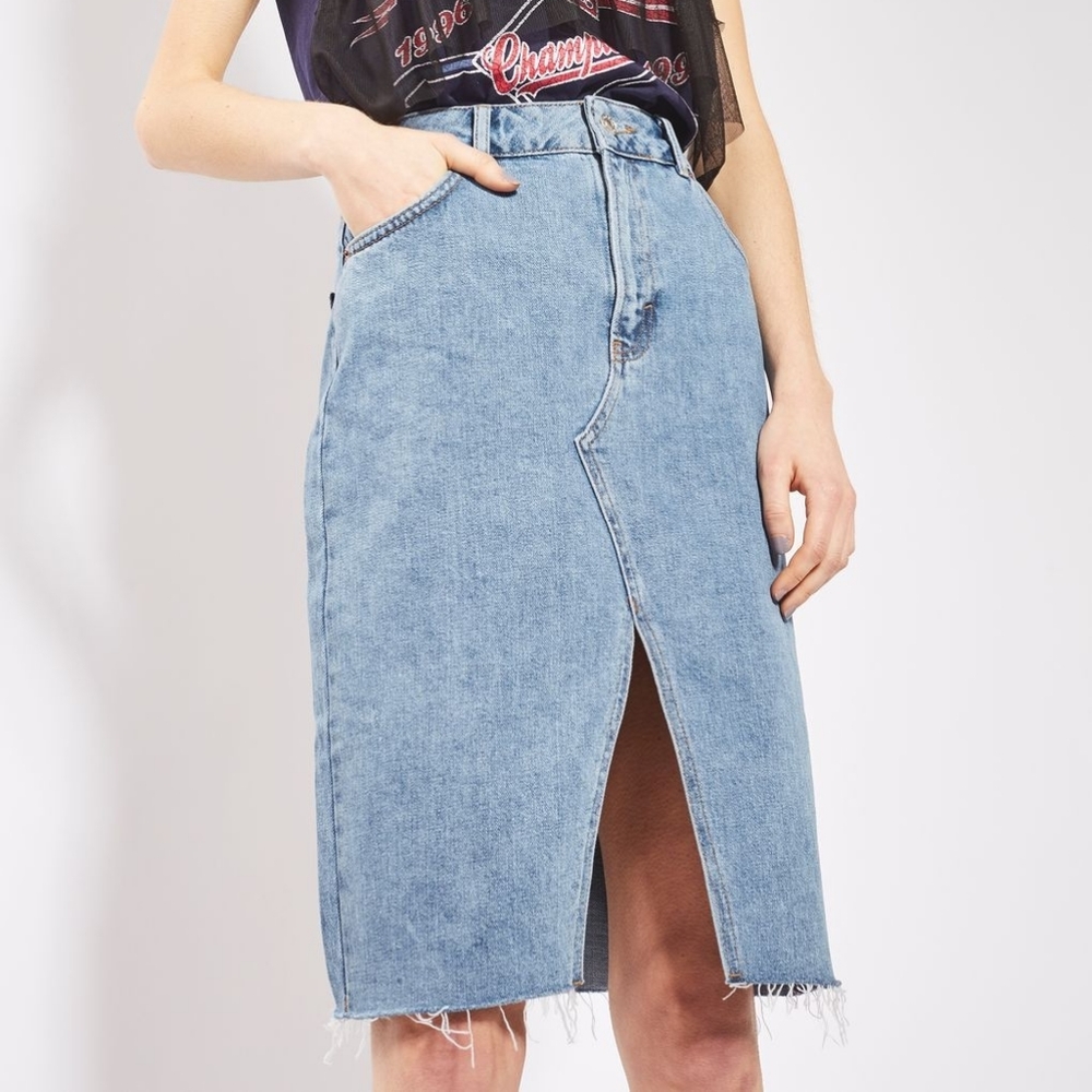 Topshop Light Blue Denim Pencil Skirt